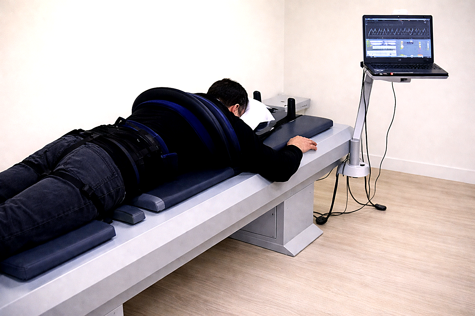 Male patient receiving VAX-D spinal decompression therapy at West Hills Chiropractic Pain Center