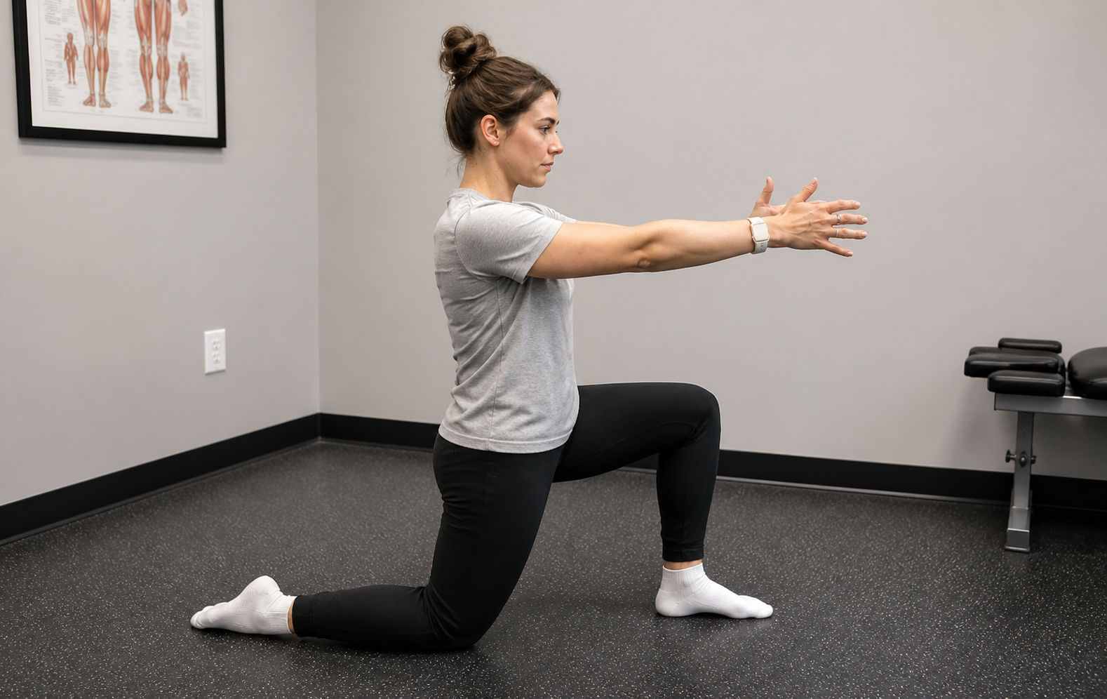 Sports rehabilitation half-kneel exercise at West Hills Chiropractic Pain Center